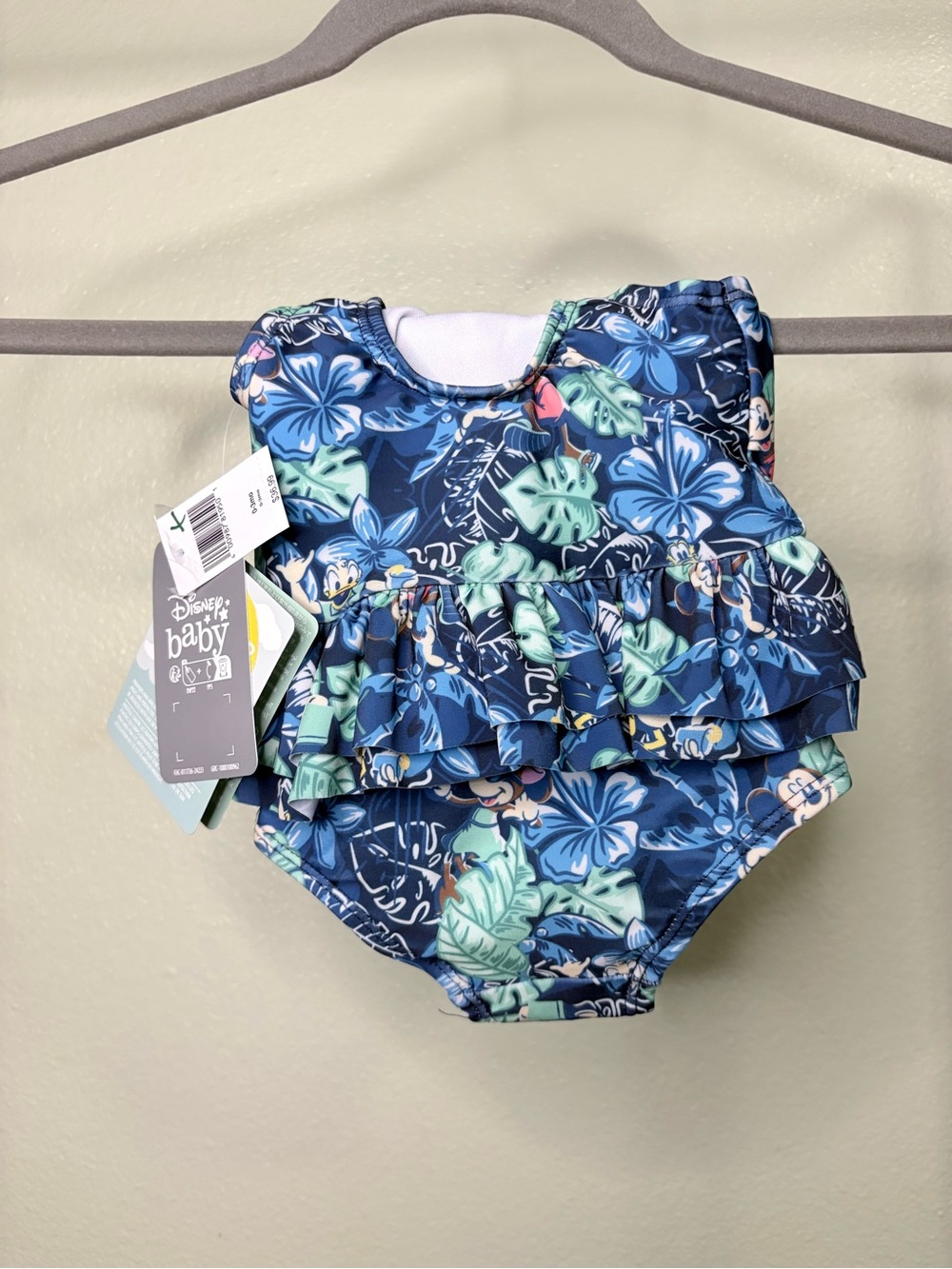 NWT Disney Baby Mickey Mouse Blue Tropical Floral Tiered Ruffle Swimsuit Size 0-